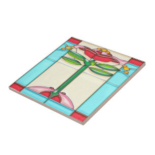 Art Deco Roos Tree-Glas in lood Tegeltje