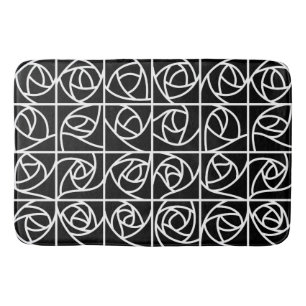 Art Deco Roos Vierkantjes Gestileerde Bloemen zwar Badmat