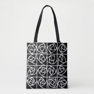 Art Deco Roos Vierkantjes Gestileerde Bloemen zwar Tote Bag