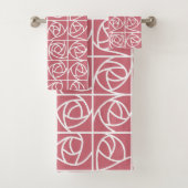Art Deco Roos Vierkantjes Gestileerde Bloemroze Bad Handdoek (Insitu)