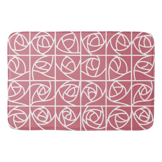 Art Deco Roos Vierkantjes Gestileerde Bloemroze Badmat (Voorkant)