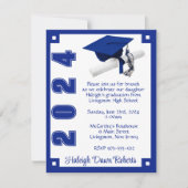 Art Deco Royal Blue en White Afstuderen Kaart (Voorkant)