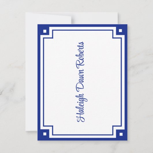 Art Deco Royal Blue en White Afstuderen Kaart (Achterkant)