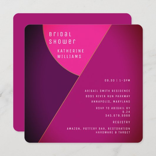 Art Deco Roze Afgeronde Vierkante Bruiloft Feest Kaart (Voorkant / Achterkant)