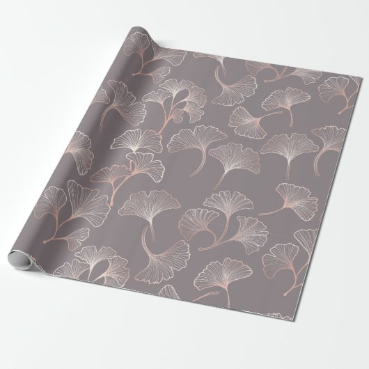 Art Deco Roze Blad Patroon Cadeaupapier (Uitgerold)