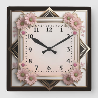 Art Deco roze bloemen Vierkante Klok