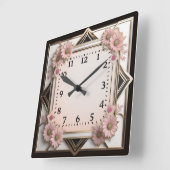 Art Deco roze bloemen Vierkante Klok (Hoek)