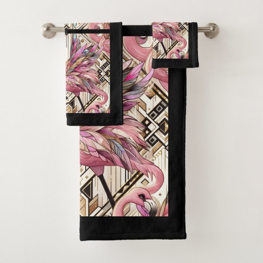 Art Deco Roze Flamingo Bad Handdoek (Insitu)