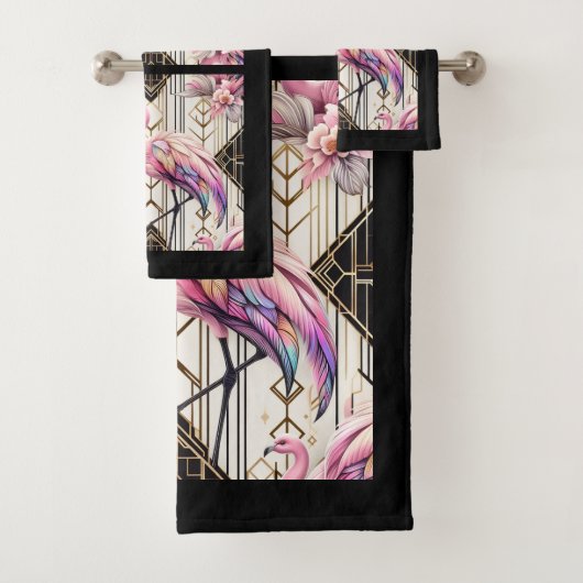 Art Deco Roze Flamingo Bad Handdoek (Insitu)