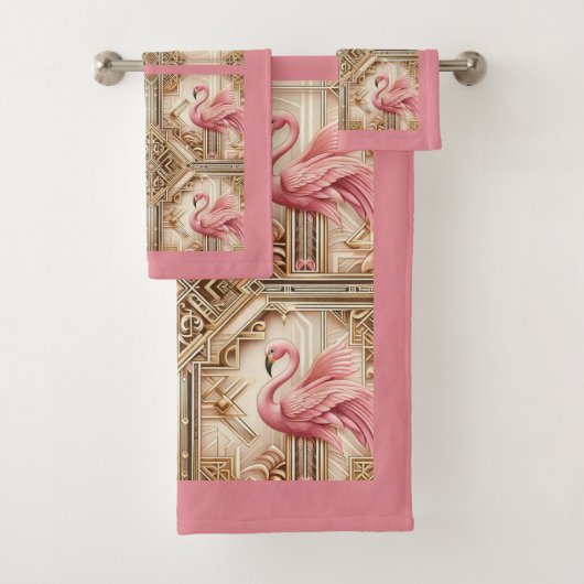 Art Deco Roze Flamingo Bad Handdoek (Insitu)