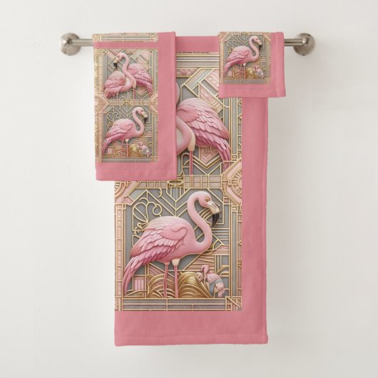 Art Deco Roze Flamingo Bad Handdoek (Insitu)