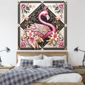 Art Deco Roze Flamingo Canvasprint Canvas Afdruk (Insitu (Slaapkamer))