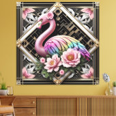 Art Deco Roze Flamingo Canvasprint Canvas Afdruk (Insitu (Woonkamer))