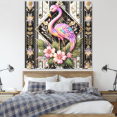 Art Deco Roze Flamingo Canvasprint Canvas Afdruk (Insitu (Slaapkamer))