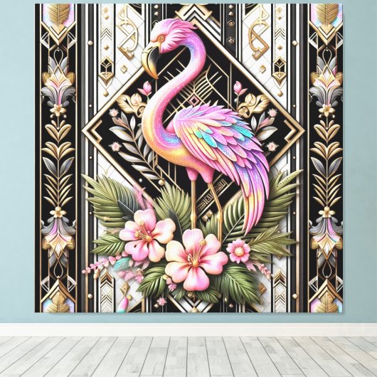 Art Deco Roze Flamingo Canvasprint Canvas Afdruk (Insitu (Houten vloer))