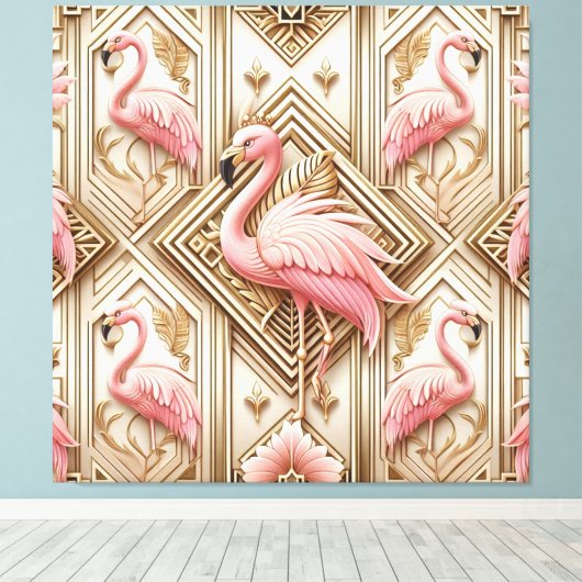 Art Deco Roze Flamingo Canvasprint Canvas Afdruk (Insitu (Houten vloer))