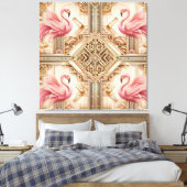 Art Deco Roze Flamingo Canvasprint Canvas Afdruk (Insitu (Slaapkamer))