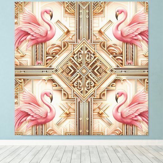 Art Deco Roze Flamingo Canvasprint Canvas Afdruk (Insitu (Houten vloer))