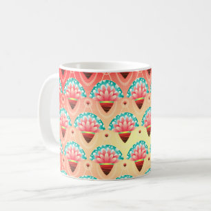 Art deco roze goud blauwgroen bloemmotief schattig koffiemok