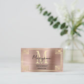 Art Deco Roze Gouden Monogram Visitekaartje (Staand voorkant)