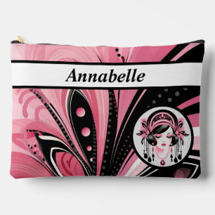 Art Deco Roze Kralen Meisje Print Gesneden Naaizak Etui