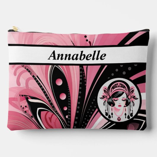 Art Deco Roze Kralen Meisje Print Gesneden Naaizak Etui (Voorkant)