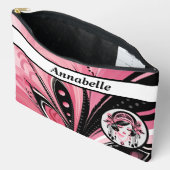 Art Deco Roze Kralen Meisje Print Gesneden Naaizak Etui (Open)