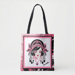 Art Deco roze kralen meisje Tote Bag