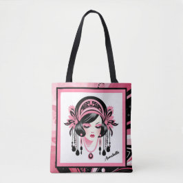 Art Deco roze kralen meisje Tote Bag