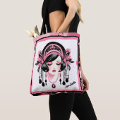 Art Deco roze kralen meisje Tote Bag (Dichtbij)