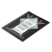 Art Deco Roze Poesje Willow en Aqua Glass op Zwart Notitieboek (Linkerzijde)