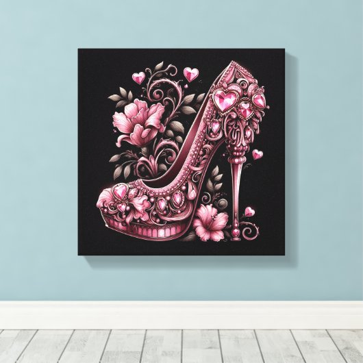 Art Deco Roze Stiletto Hoge Hakken Canvas Afdruk (Insitu (Houten vloer))