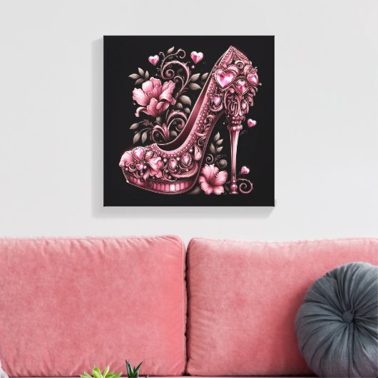 Art Deco Roze Stiletto Hoge Hakken Canvas Afdruk (Insitu (Woonkamer))