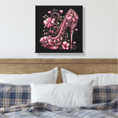 Art Deco Roze Stiletto Hoge Hakken Canvas Afdruk (Insitu (Slaapkamer))