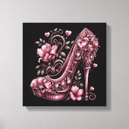 Art Deco Roze Stiletto Hoge Hakken Canvas Afdruk