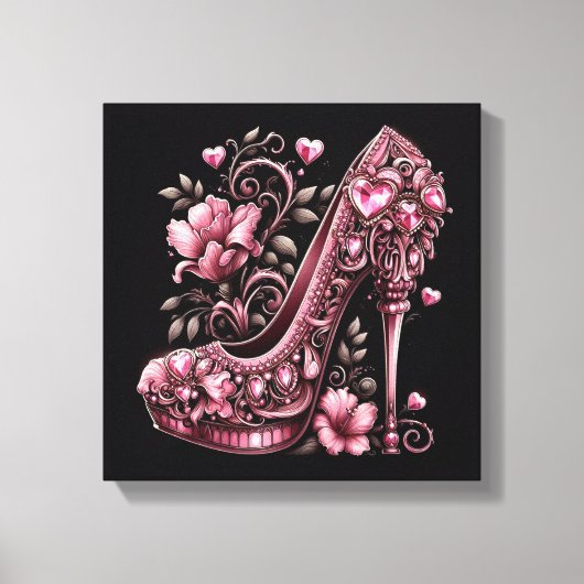 Art Deco Roze Stiletto Hoge Hakken Canvas Afdruk (Voorkant)