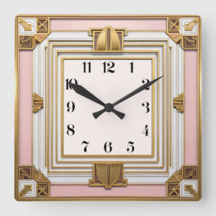 Art Deco Roze Vierkante Klok