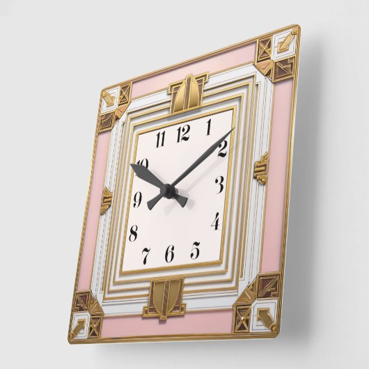 Art Deco Roze Vierkante Klok (Hoek)