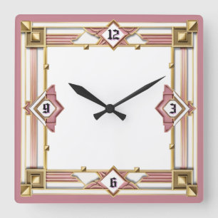 Art Deco Roze Vierkante Klok