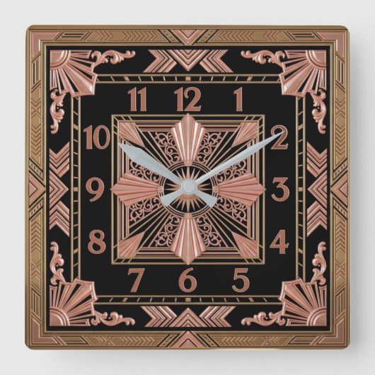 Art Deco Roze Vierkante Klok (Voorkant)