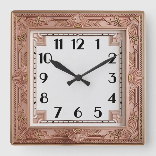 Art Deco Roze Vierkante Klok (Voorkant)