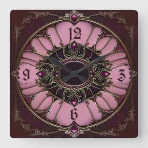 Art Deco Roze Vierkante Klok