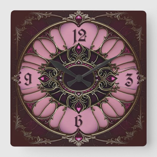 Art Deco Roze Vierkante Klok (Voorkant)