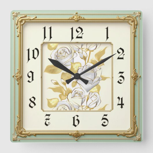 Art Deco Rozen Vierkante Klok (Voorkant)