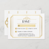 Art Deco RSVP-kaarten 1920's Goud Wit Reactie RSVP Kaartje (Voorkant / Achterkant)