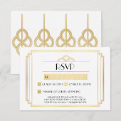 Art Deco RSVP Kaarten 1920's Goud Witte Respons Kaartje (Voorkant / Achterkant)