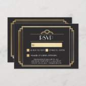 Art Deco RSVP-kaarten 1920's Goud Zwart Reactie Kaart (Voorkant / Achterkant)