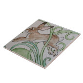 Art Deco Running Rabbit Designer Tile Trivet Green Tegeltje (Zijkant)