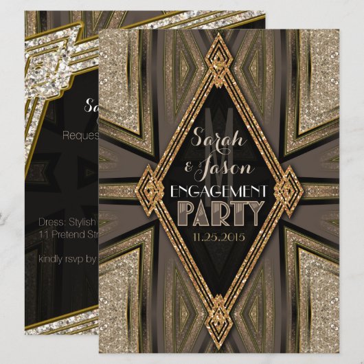 Art Deco Rustieke Gouden Romantiek Verlovingsring Kaart (Voorkant / Achterkant)