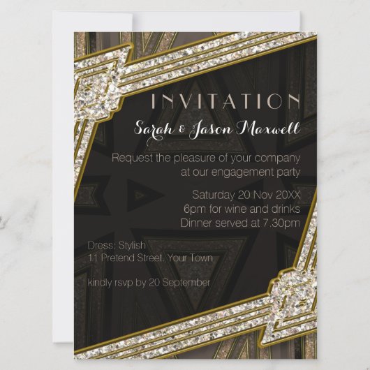 Art Deco Rustieke Gouden Romantiek Verlovingsring Kaart (Achterkant)